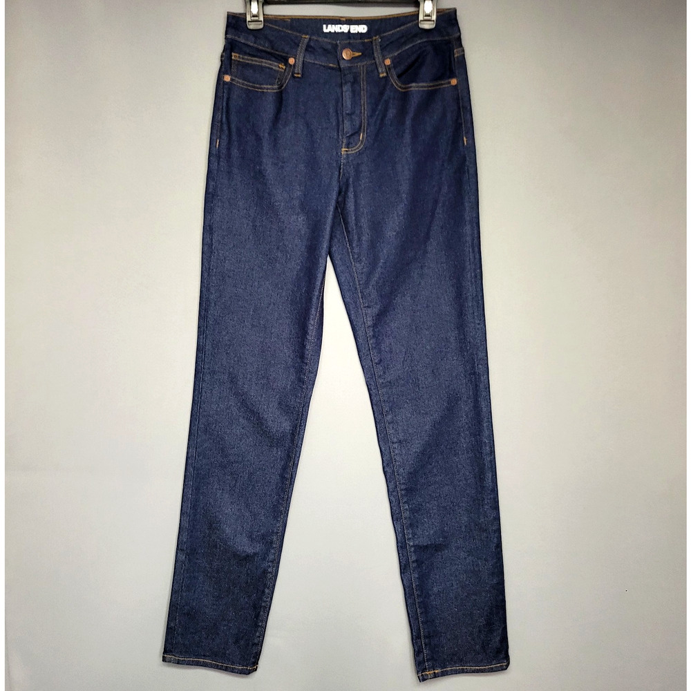 Lands‎ End Straight Leg Jeans Denim Dark Wash Womens 4 Blue Mid-Rise Pockets